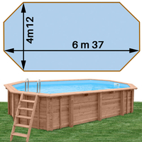 piscine bois woodfirst original octogonale allongee 637 x 412 x 133 liner bleu pale 15284